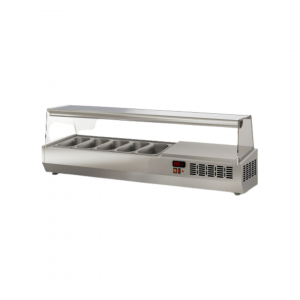 Présentoir à ingrédient vitré 5 x GN 1/4 réfrigérée positive 0/+8°C - 1345x336x436mm