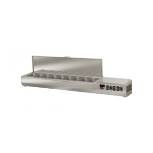 Présentoir à ingrédient couvercle inox 9 x GN 1/4 réfrigérée positive 0/+8°C - 2020x336x436mm
