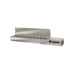 Présentoir à ingrédient couvercle inox 12 x GN 1/4 réfrigérée positive 0/+8°C - 2545x336x436mm