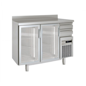 Arrière bar en inox 2 portes vitrées battantes +2/+8°C gamme TOP - 1495x600x850mm