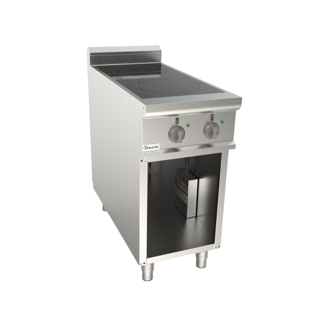 Cuisinière à induction 2 feux sur meuble ouvert 400x900x850mm 7kW 400V