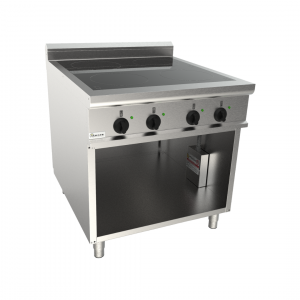 Cuisinière à induction 4 feux sur meuble ouvert 800x900x850mm 14kW 400V