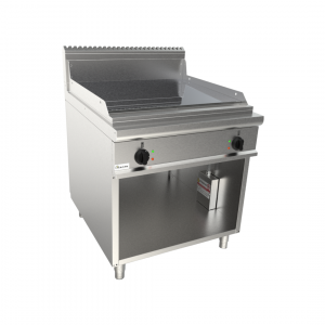 Plaque à snacker lisse chromée électrique sur meuble ouvert 800x900x850mm