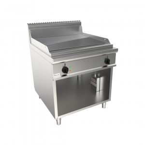 Plaque à snacker rainurée chromée électrique sur meuble ouvert 800x900x850mm