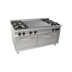 Cuisinière 4 feux + plaque coup de feu à gaz sur 2 fours gaz 1600x900x850mm