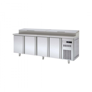 Meuble de préparation saladette bac GN 1/6 réfrigérée postivie 0/+8°C gamme TOP - 4 portes - 2245x700x850mm