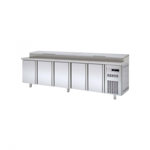 Meuble de préparation saladette bac GN 1/6 réfrigérée postivie 0/+8°C gamme TOP - 5 portes - 2695x700x850mm