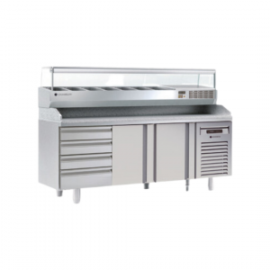 Meuble à pizza 800 réfrigérée positive 0/+8°C gamme TOP - 2 portes + 7 tiroirs neutres - 2020x800x850mm
