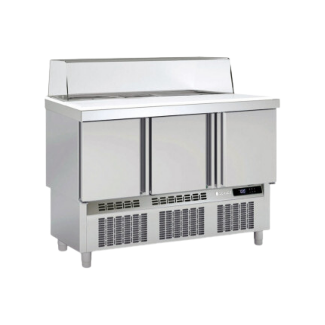 Meuble saladette vitré en polyéthylène GN 1/1 réfrigérée positive 0/+8°C gamme TOP - 1375x700x890mm