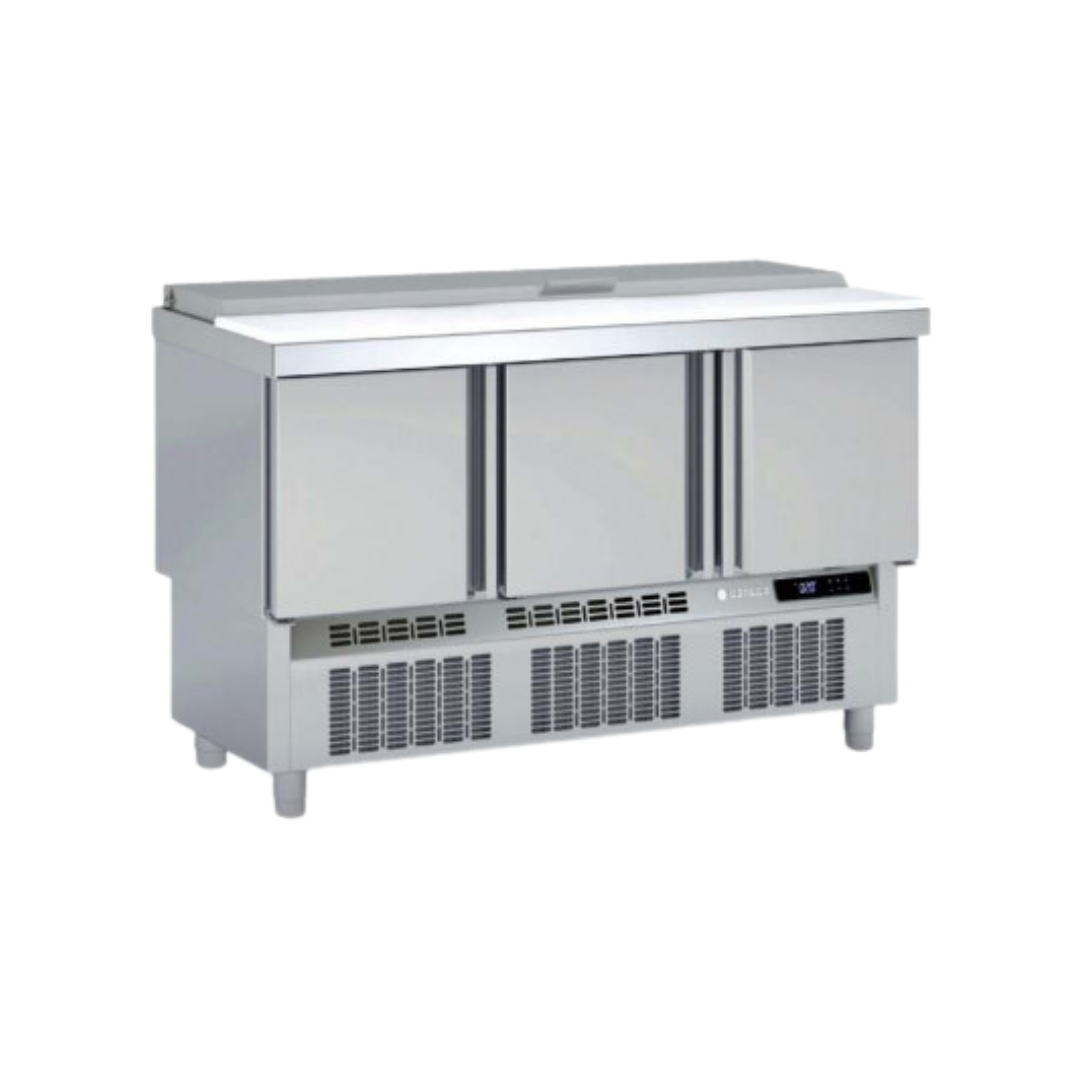 Meuble saladette plan en polyéthylène GN 1/1 réfrigérée positive 0/+8°C gamme TOP - 1375x700x890mm
