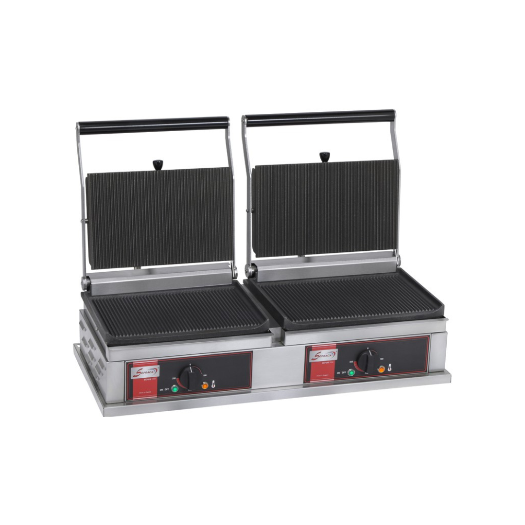 Panini double en fonte rainurée - 800x429x301mm - 2x3 kW Mono 230V