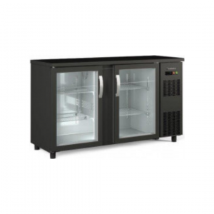 Arrière bar noir 2 portes vitrées battantes +2/+8°C - 1465x530x850mm