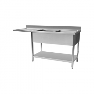 Plonge en inox 2 bacs 400x500x300mm + égouttoir gauche 1600x700x850mm