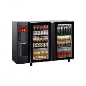 Arrière bar noir 2 portes vitrées - 1455x565x890mm